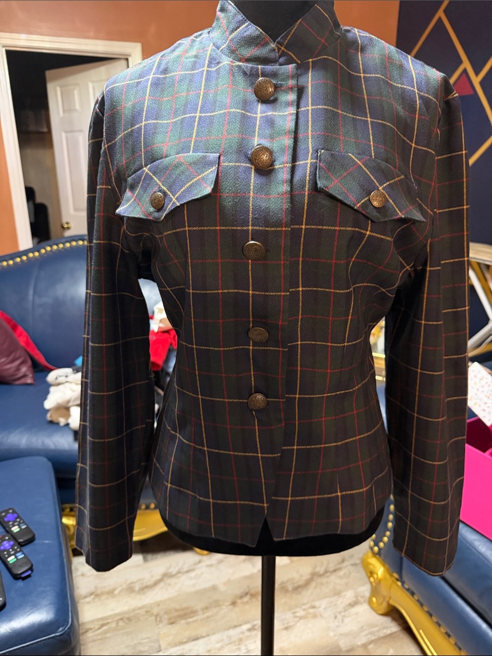 Vintage Lois Snyder Dani Max Plaid Military-Style Women's Jacket - Black/Green